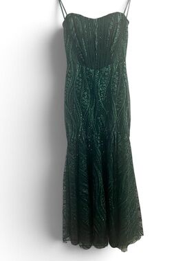 Windsor Emerald Green Glitter Strapless Corset Maxi Dress Lace Up Back Size 1